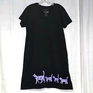 Animal Rescue Wildlife Works Black & Purple Calico Print in Cat Tee Shirt Dress